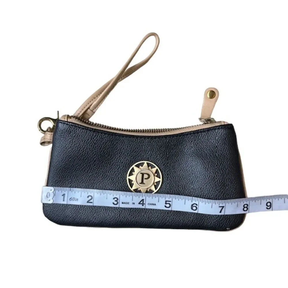 Parazul Wristlet Black with Tan. Gold Hardware Blue interior‎